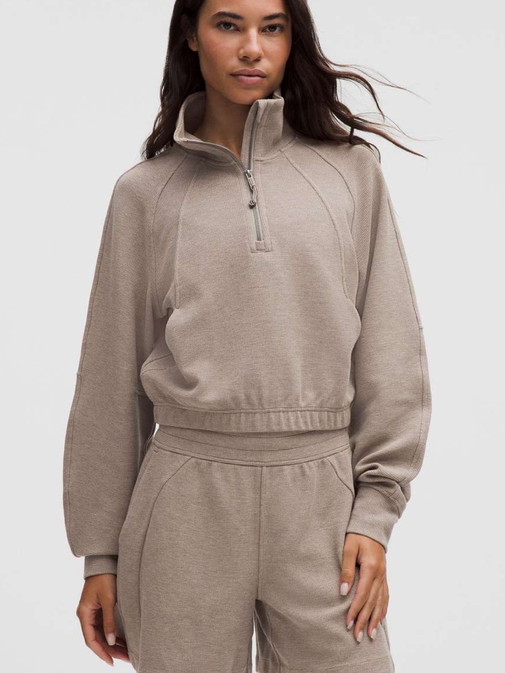 Lululemon Scuba Cropped Funnel Neck Half Zip Pullover Small Waffle